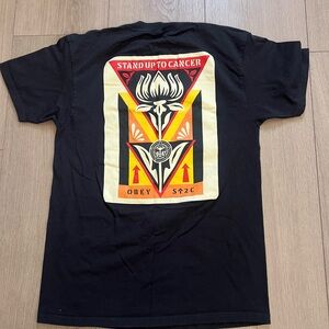 OBEY Mens T Shirt Stand Up to Cancer Black Medium Street Grunge Y2K Skater